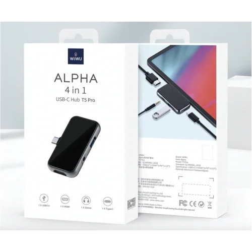 Wiwu Alpha T5Pro Type-C Hub 4 In 1 - Black - Tashqila Wiwu Alpha T5Pro Type-C Hub 4 In 1 - Black - Tashqila